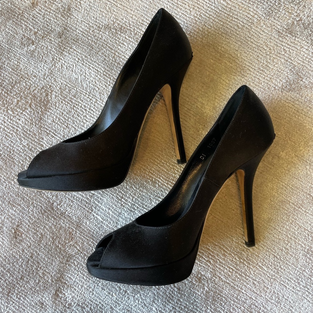 Vintage Dior Satin PeepToe Pumps